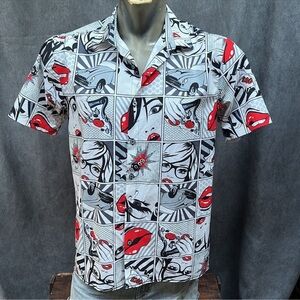 Oh Snap! Drill Clothing button up short sleeve comic Short red black men